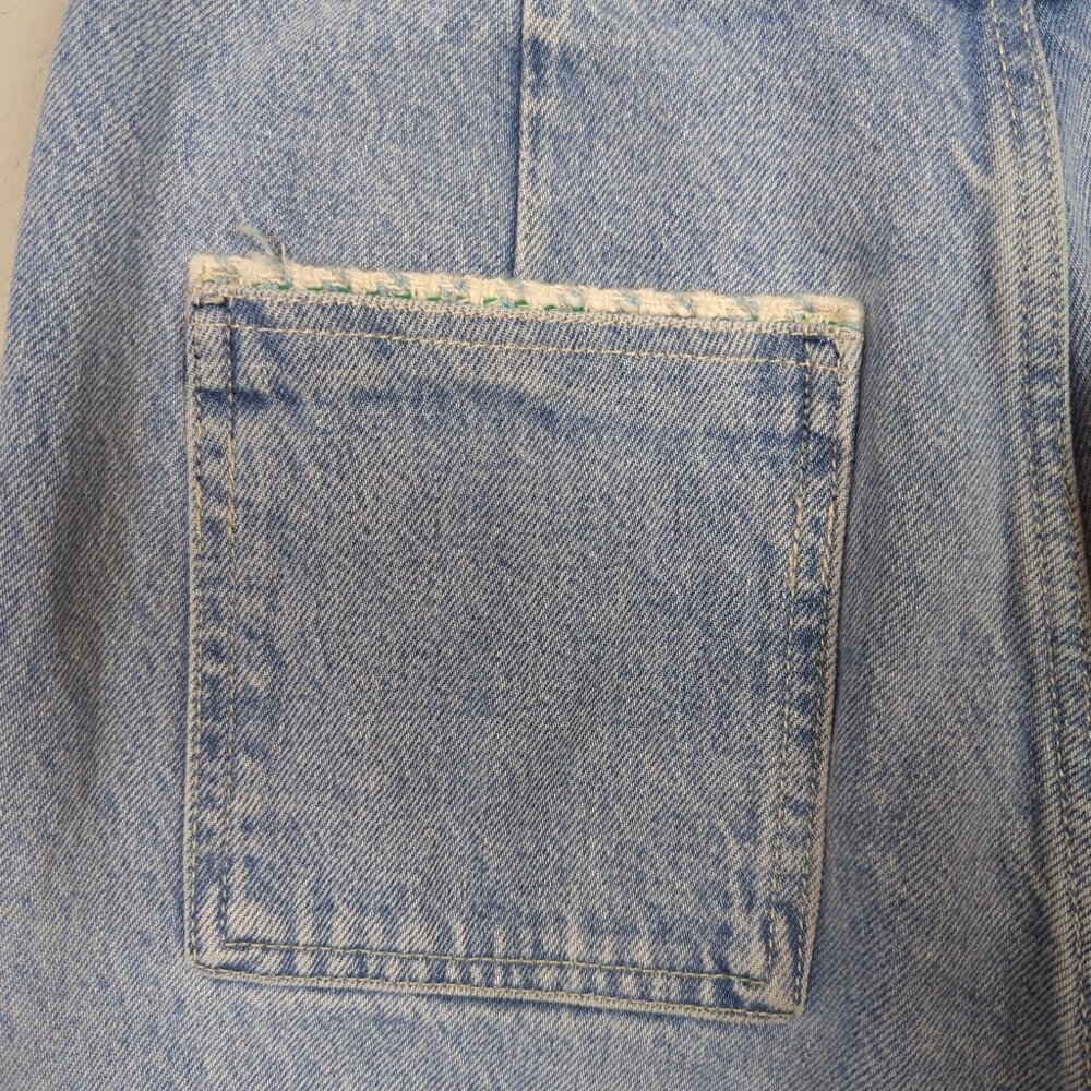 Zara Women's Jeans sz 6 / 28 blue Jeans High Rise Tweed Trim Straight Leg - Picture 6 of 12